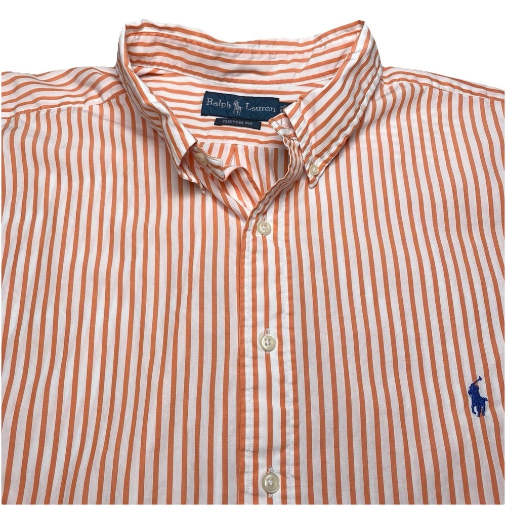 Ralph Lauren Shirt 3XLT Mens L/S Button Down Custom Poplin Orange White Stripe